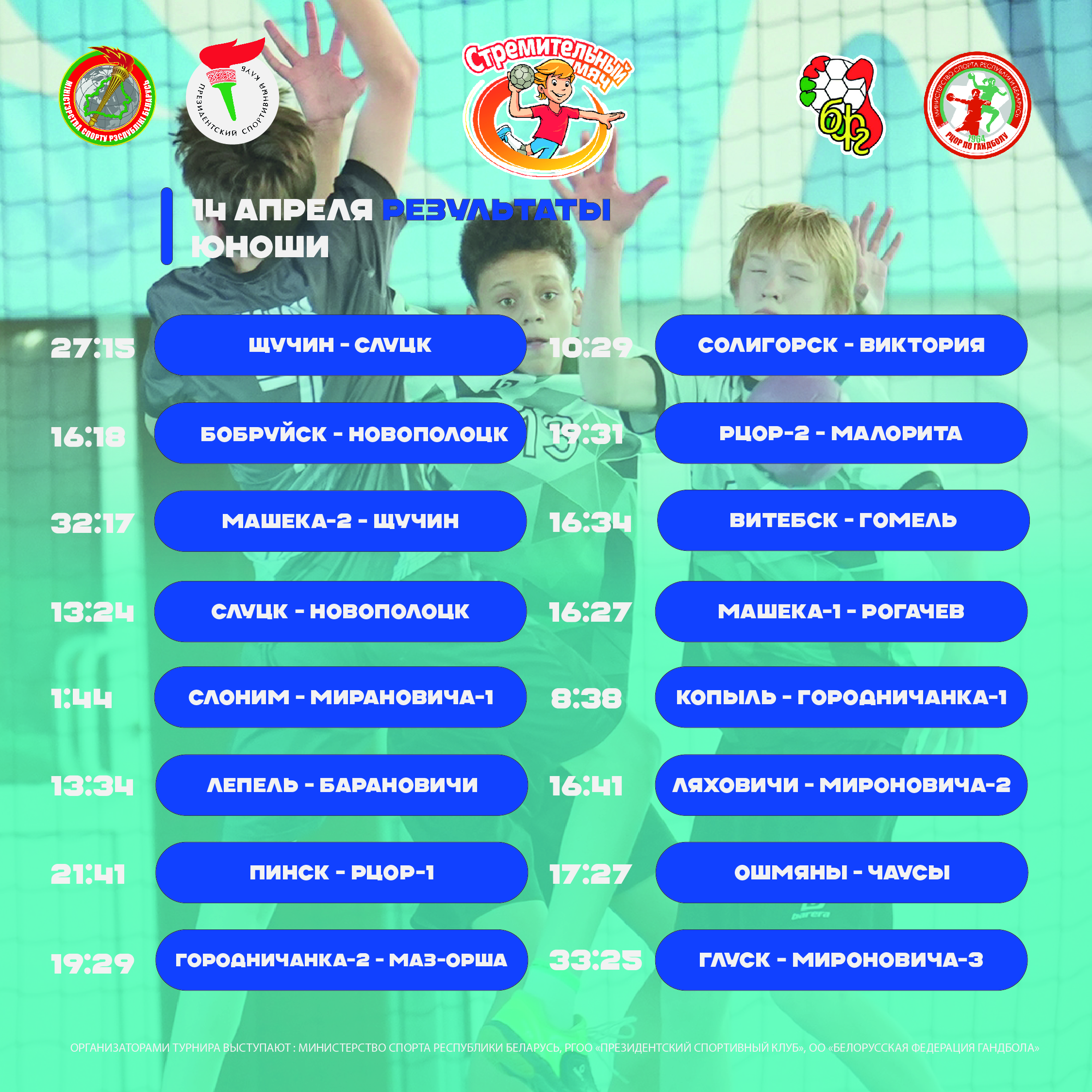 РЕЗУЛЬТАТЫ ПЕРВОГО ИГРОВОГО ДНЯ. СТРЕМИТЕЛЬНЫЙ МЯЧ СРЕДИ ЮНОШЕЙ